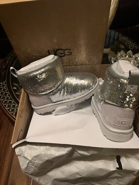 UGG Kids Silver Sequin Ankle Boots